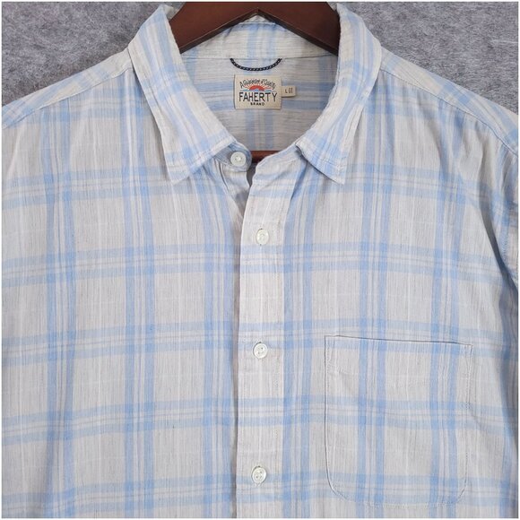 FAHERTY Large Blue Plaid Movement Cotton Stretch Blend Long Sleeve Shirt - Picture 4 of 9